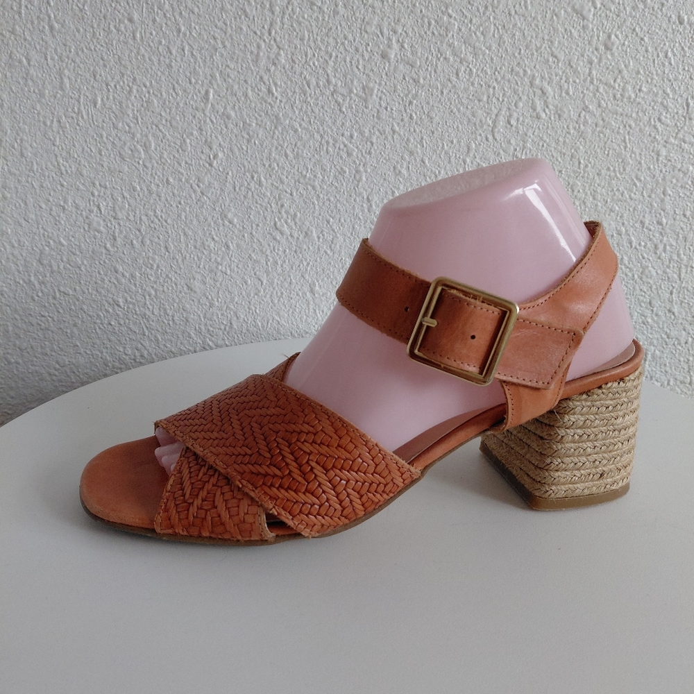Marroqui Sanchez Sandals Honey Brown Chevron Weave Block Jute Heels.